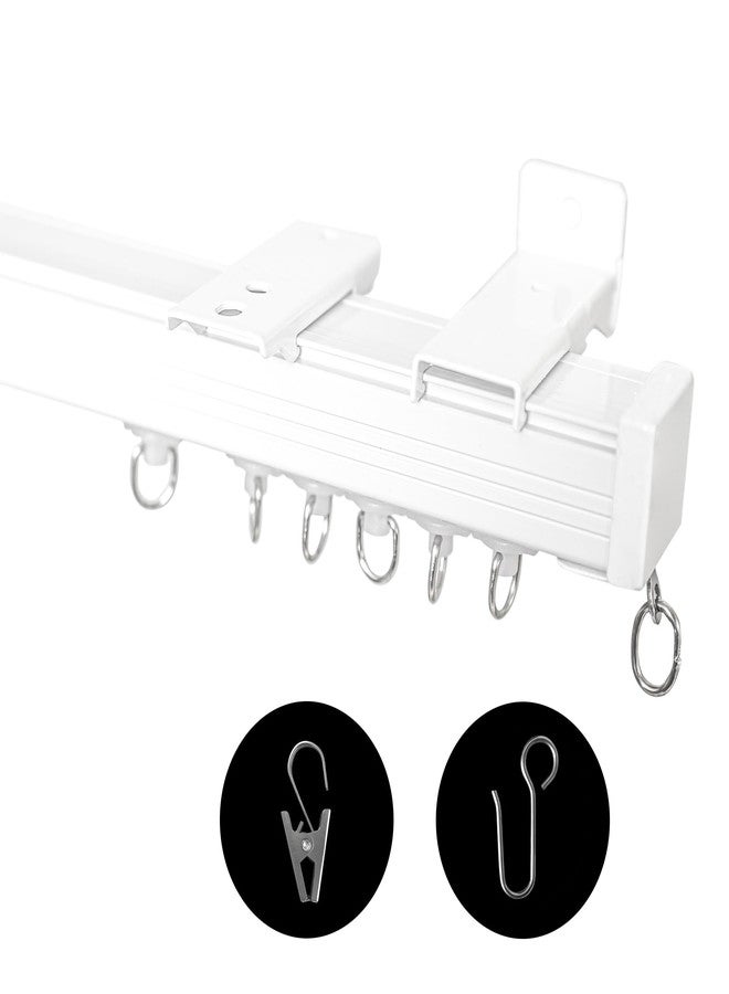 RoomDarkning Ceiling Curtain Track, Ceiling Wall Mount Room Divider Curtains Track Rods Heavy Duty Ceiling Track Curtain Rail, RV Ceiling Track for Curtains with Rollers Hooks Clips for 9-12ft, White - Image 1